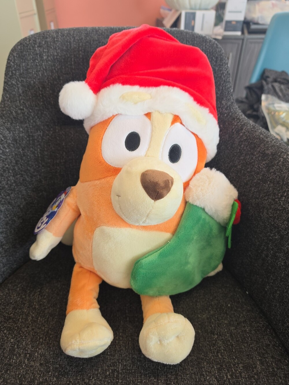 NWT Bluey 30" Plush Santa Bingo Holding Functional Stocking Christmas DanDee